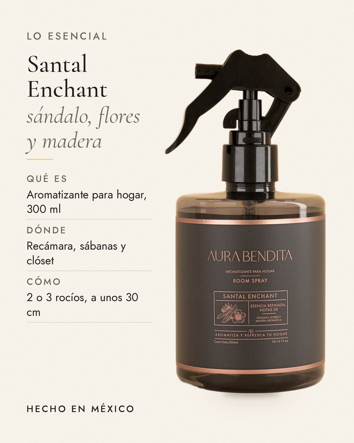 Lo esencial de Santal Enchant, aromatizante de ambiente de 300 ml: notas y datos principales
