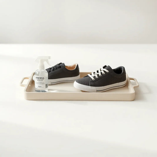 Zapatillas junto a un spray y un desodorante para mantener el calzado fresco y sin olor