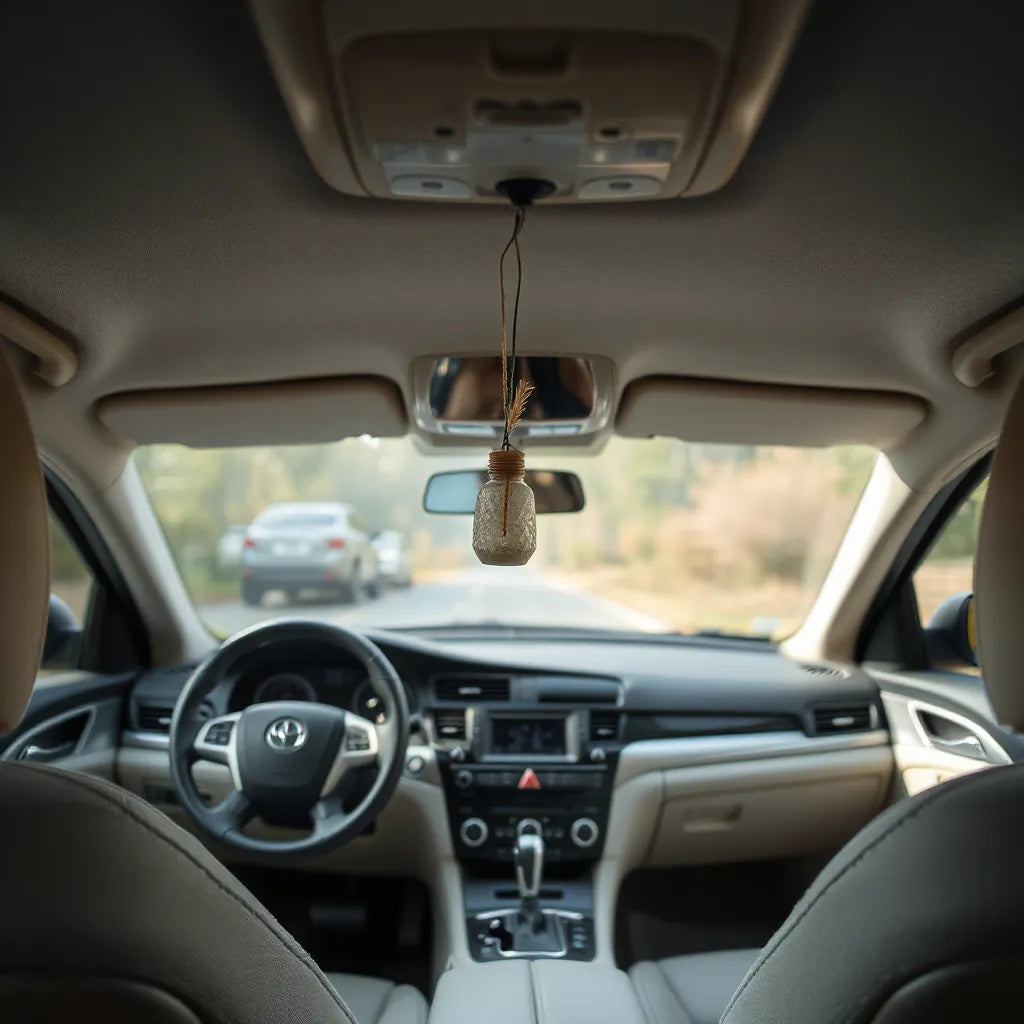 Ambientadores discretos en el interior de un coche, con luz natural y ambiente limpio
