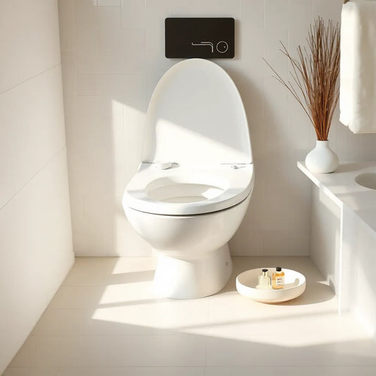 Inodoro moderno con un aromatizante discreto y superficie limpia, listo para eliminar olores del baño