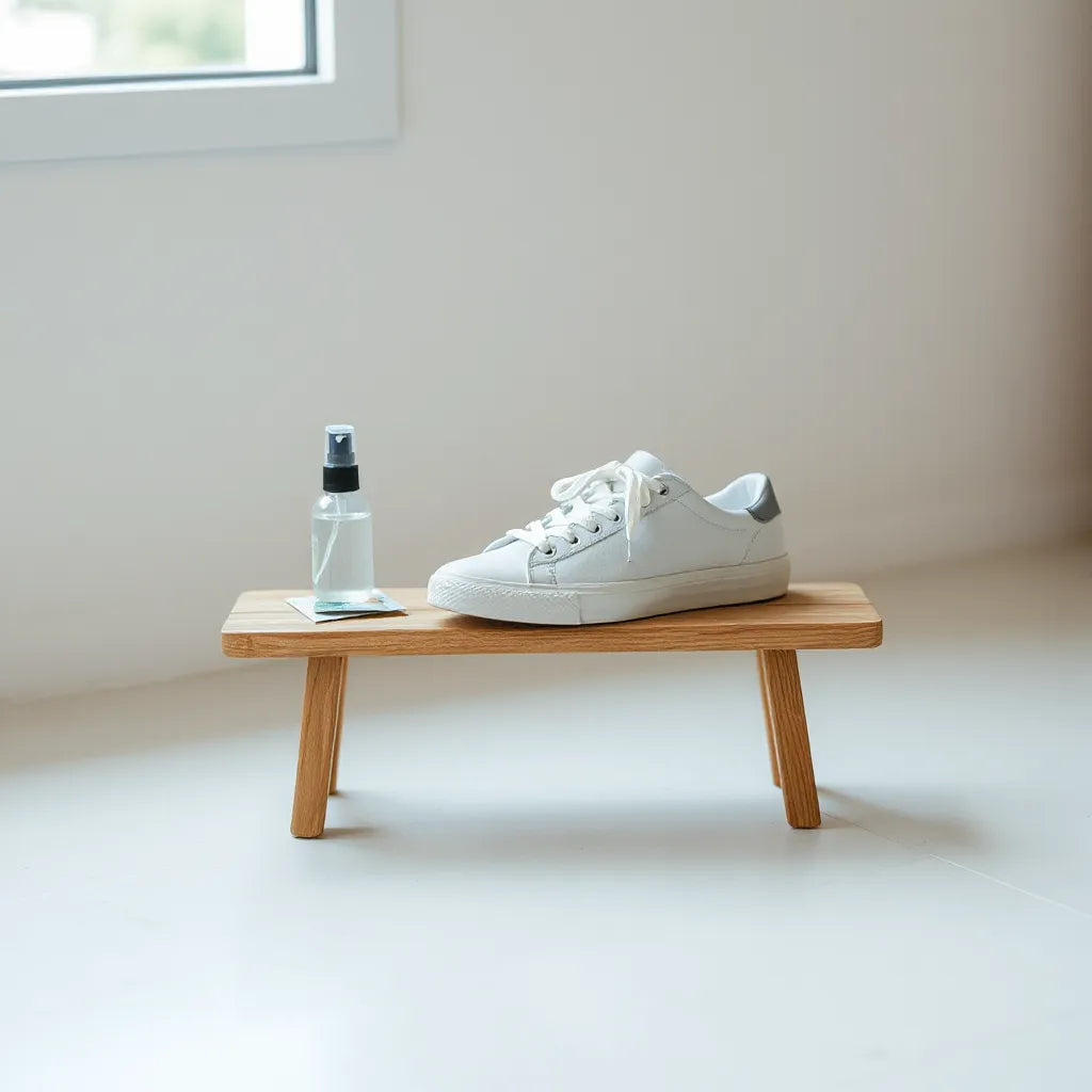 Par de zapatillas con un aromatizante y luz natural, mostrando frescura y control de olores