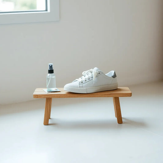 Par de zapatillas con un aromatizante y luz natural, mostrando frescura y control de olores