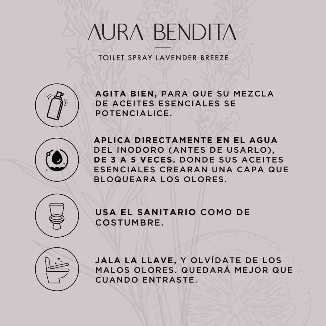 Aromatizante para Inodoro y Baño - Lavender Breeze 125ml ~ 4.2oz - Toilet Spray - Aura Bendita