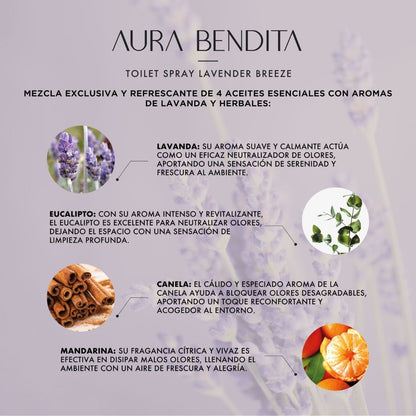 Aromatizante para Inodoro y Baño - Lavender Breeze 125ml ~ 4.2oz - Toilet Spray - Aura Bendita