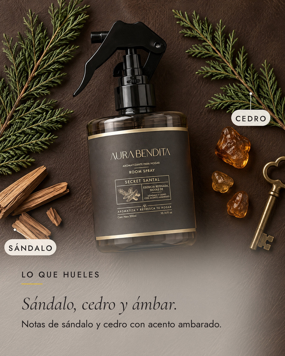 Notas de aroma de Secret Santal, aromatizante de ambiente de 300 ml