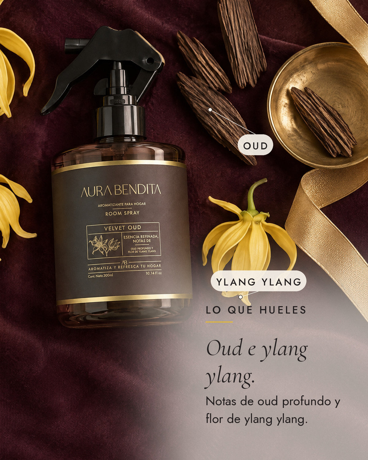 Notas de aroma de Velvet Oud, aromatizante de ambiente de 300 ml